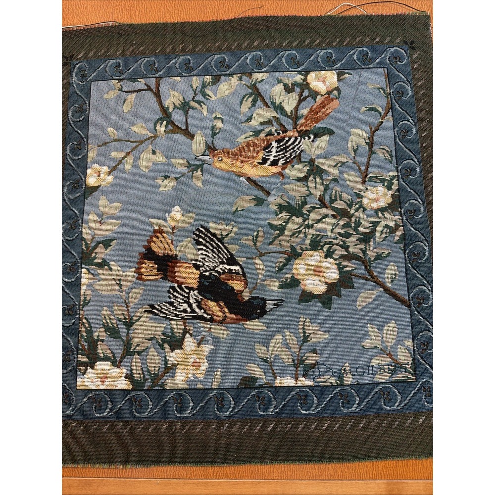 Vintage Tapestry Floral & Birds Fabric Square USA Dan Gilbert  17.5x19"